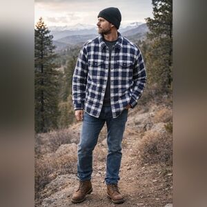 American Eagle Quilted Navy and White Checkered Shacket (No Hood) L